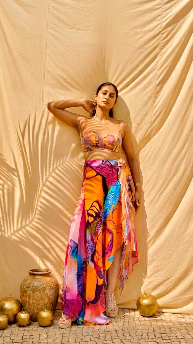 Sunset Bloom Draped Skirt Set