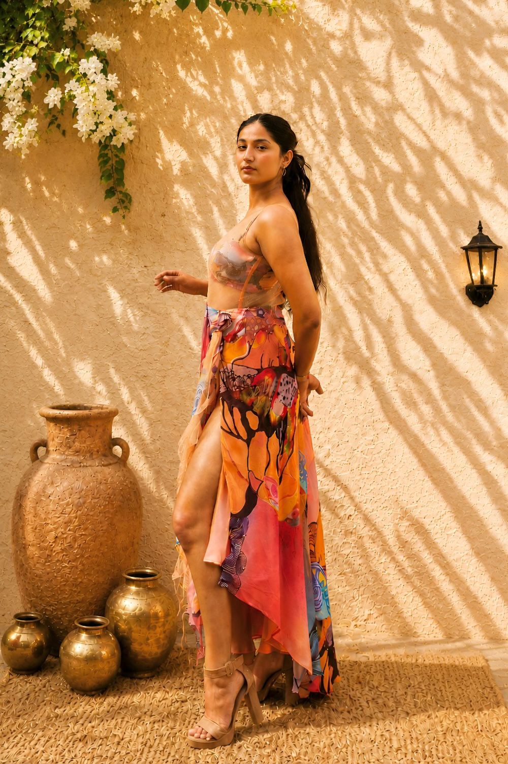 Sunset Bloom Draped Skirt Set